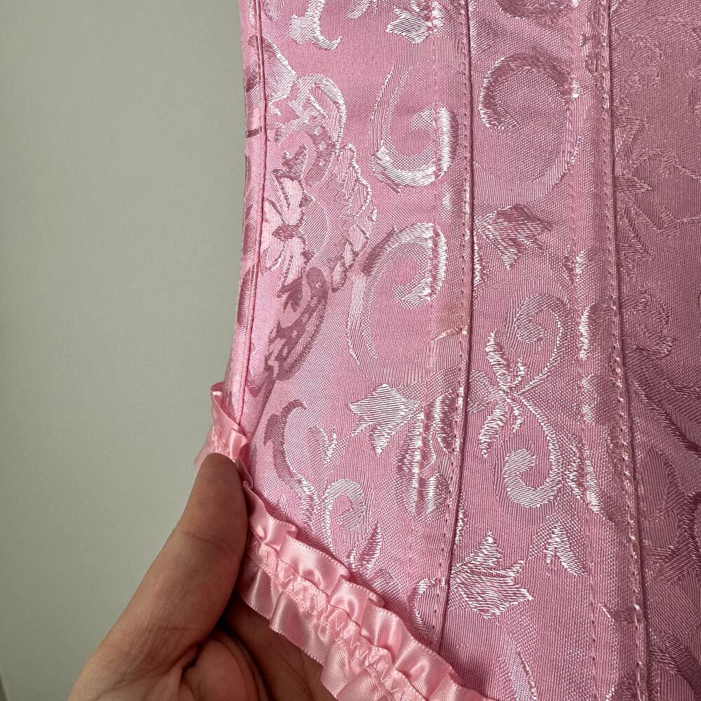 Pink Floral Jacquard Bustier Lace Up Corset Top Ruffle Hem Castle Fairy Small - Picture 14 of 14
